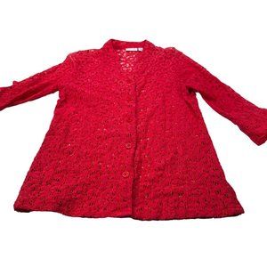 Kim Rogers Women's Size Petite Small Cover Button Front Red Preowned